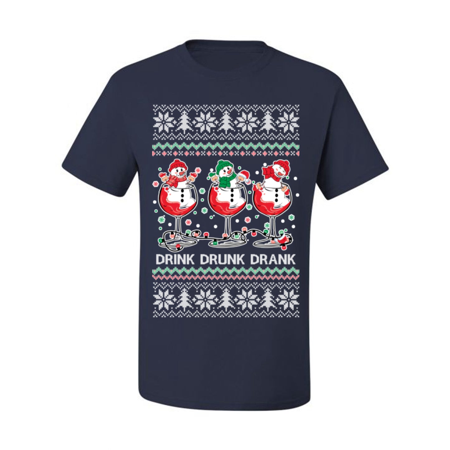 Drink Drank Drunk Funny Snowman, Funny Cocktail Wine Beer Alcohol Candy Cane Mixed Drinks Bar Crawl, Ugly Christmas Sweater Ugly Christmas Men's T-Shirt