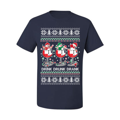 Drink Drank Drunk Funny Snowman, Funny Cocktail Wine Beer Alcohol Candy Cane Mixed Drinks Bar Crawl, Ugly Christmas Sweater Ugly Christmas Men's T-Shirt