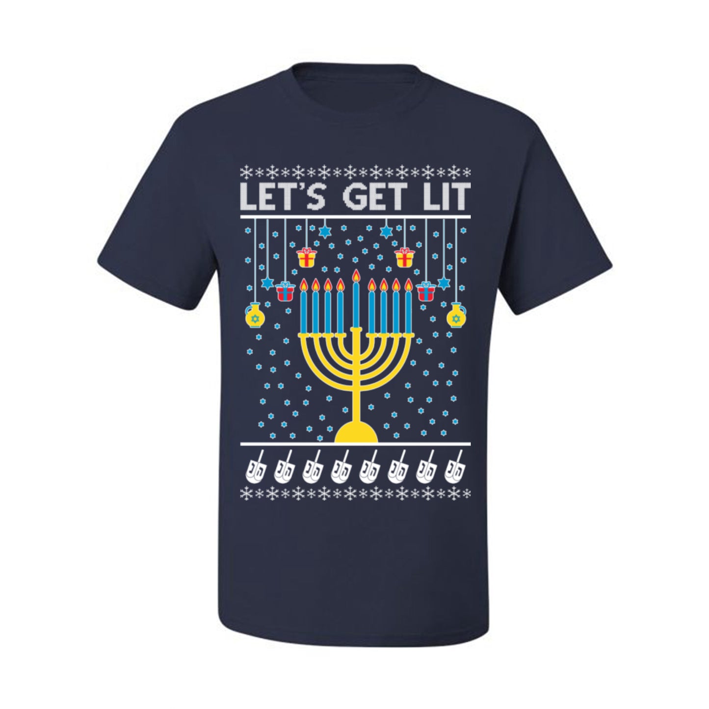 Let's Get Lit, Funny Chanukah Menorah Winter Jewish Holidays, Hanukkah Ugly Christmas Sweater Ugly Christmas Men's T-Shirt