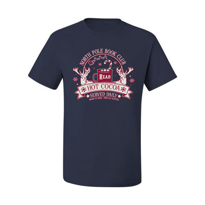 North Pole Book Club | Hot Cocoa Served Daily, Cute Funny Read Books Reading Snow Reindeer Winter Hot Chocolate Ugly Christmas Men's T-Shirt