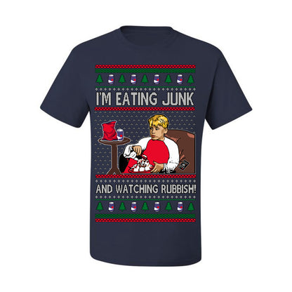 I'm Eating Junk and Watching Rubbish, Classic 90s Xmas Kevin Movie Ice Cream Soda Alone Movies, Ugly Christmas Sweater Ugly Christmas Men's T-Shirt