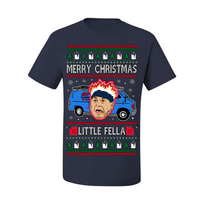 Merry Christmas Little Fella, Classic Funny 90s Harry Kevin Fire Plumbing Van Bandits, Movie Quote Ugly Christmas Sweater Ugly Christmas Men's T-Shirt