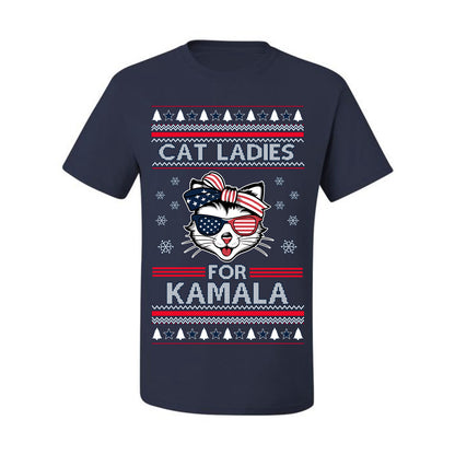 Cat Ladies for Kamala USA Glasses, Harris Tim Walz 2024 Cute USA Glasses Bow, Ugly Christmas Sweater Crewneck Sweatshirt Ugly Christmas Men's T-Shirt