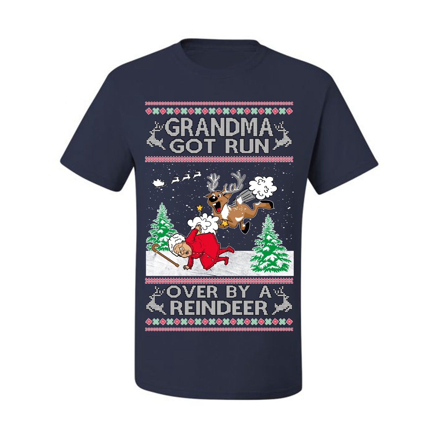 Grandma Got Run Over by a Reindeer, Funny Animated Design Rein Deer Kids TV Song Movie, Ugly Christmas Sweater Ugly Christmas Men's T-Shirt