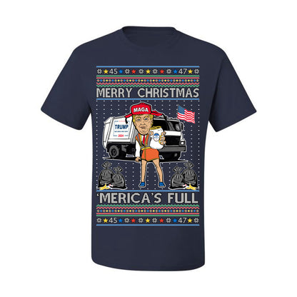Donald Trump Merry Christmas Merica's Full, Cousin Eddie Christmas Vacation Garbage for Trump Funny Viral Meme, Ugly Christmas Sweater Ugly Christmas Men's T-Shirt
