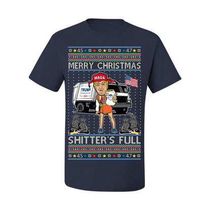 Donald Trump Merry Christmas Shitter's Full, Cousin Eddie Christmas Vacation Garbage for Trump Funny Viral Meme, Ugly Christmas Sweater Ugly Christmas Men's T-Shirt