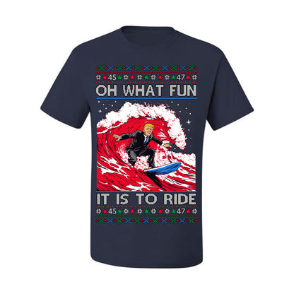 Oh What Fun It Is to Ride, Donald Trump MAGA Election Red Wave Landslide, Gift for Republicans Conservatives Ugly Christmas Sweater Ugly Christmas Men's T-Shirt