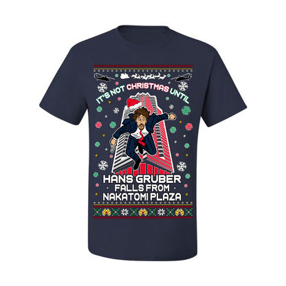 It's Not Christmas Until Hans Gruber Falls From Nakatomi Plaza, Color Design Skyscraper LA Falling Iconic 80s Xmas Movie Ugly Christmas Sweater Ugly Christmas Men's T-Shirt