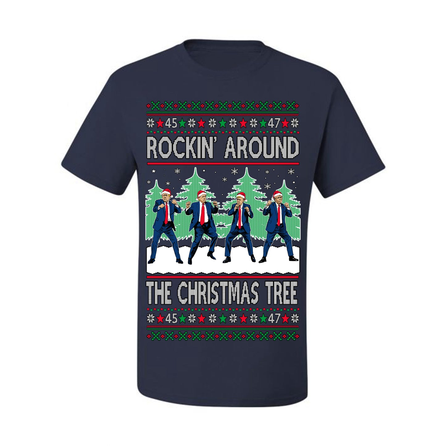 Rocking Around the Christmas Tree Trump Shimmy Dance Ugly Christmas Sweater Ugly Christmas Men's T-Shirt