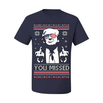 You Missed Funny 45 47 President Trump Shot USA Glasses, 47th USA President of the United States, Gift for Republicans Conservatives Ugly Christmas Sweater Ugly Christmas Men's T-Shirt