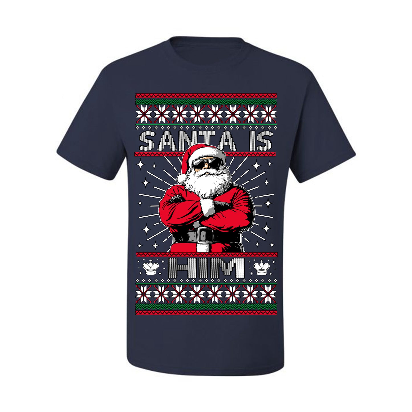 Santa Is Him Funny Gen Z Viral Meme Shades, Religious Christ Christian Christianity Brain Rot Joke Slang Ugly Christmas Sweater Ugly Christmas Men's T-Shirt