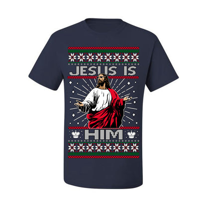 Jesus Is Him Funny Gen Z Viral Meme Shades, Religious Christ Christian Christianity Brain Rot Joke Slang Ugly Christmas Sweater Ugly Christmas Men's T-Shirt