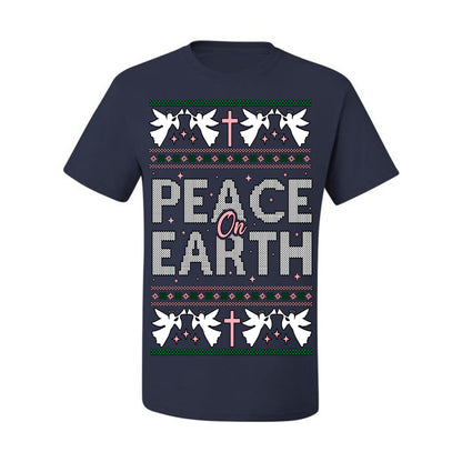 Peace On Earth Funny Xmas Cute Pink Angel Cross, Women Men Religious Christian Catholic Ugly Christmas Sweater Ugly Christmas Men's T-Shirt