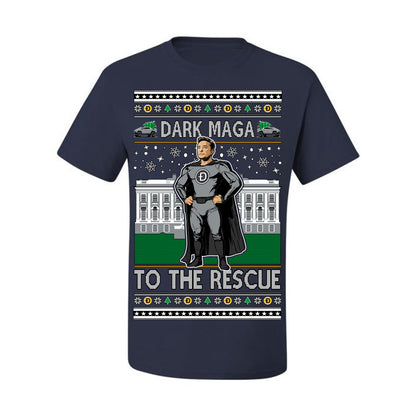 Dark MAGA to the Rescue, Elon Superhero Doge Crypto Dogecoin Make America Great Again Trump 2024 Ugly Christmas Sweater Ugly Christmas Men's T-Shirt