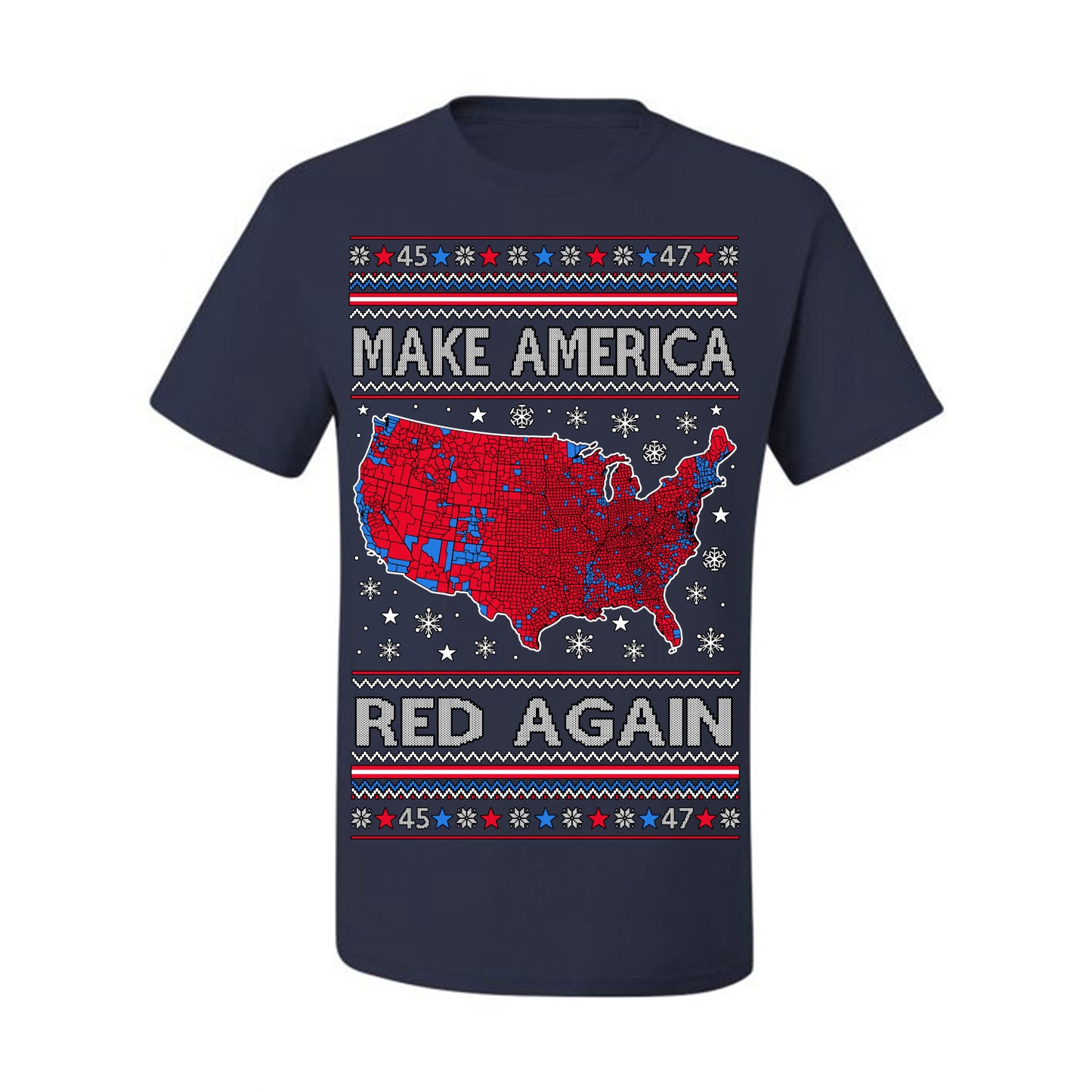 Make America Red Again USA Map, President Donald Trump 2024 MAGA Red Wave, Ugly Christmas Sweater Ugly Christmas Men's T-Shirt