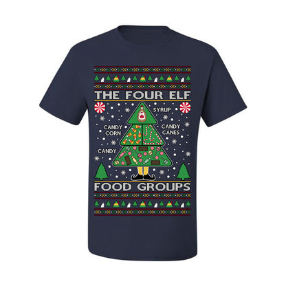 The Four Elf Food Groups, Peppermint Chocolate Candy Canes Syrup, Funny Ugly Christmas Sweater Ugly Christmas Men's T-Shirt
