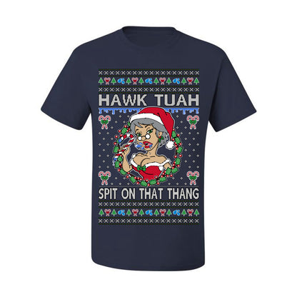 Hawk Tuah Spit On That Thang, Viral Hilarious Candy Cane Mrs Claus Funny Naughty Suck Meme, Ugly Christmas Sweater Ugly Christmas Men's T-Shirt