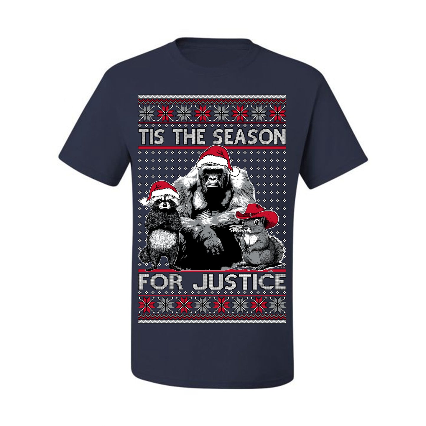 Tis the Season For Justice, RIP Harambe Peanut the Squirrel Fred Raccoon Viral Save our Pets Meme, Ugly Christmas Sweater Ugly Christmas Men's T-Shirt