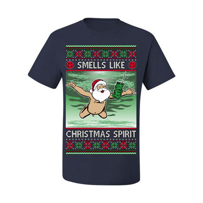 Smells Like Christmas Spirit, Funny Santa Claus Classic 90s Alternative Rock Album Cover Music Parody Ugly Christmas Sweater Ugly Christmas Men's T-Shirt
