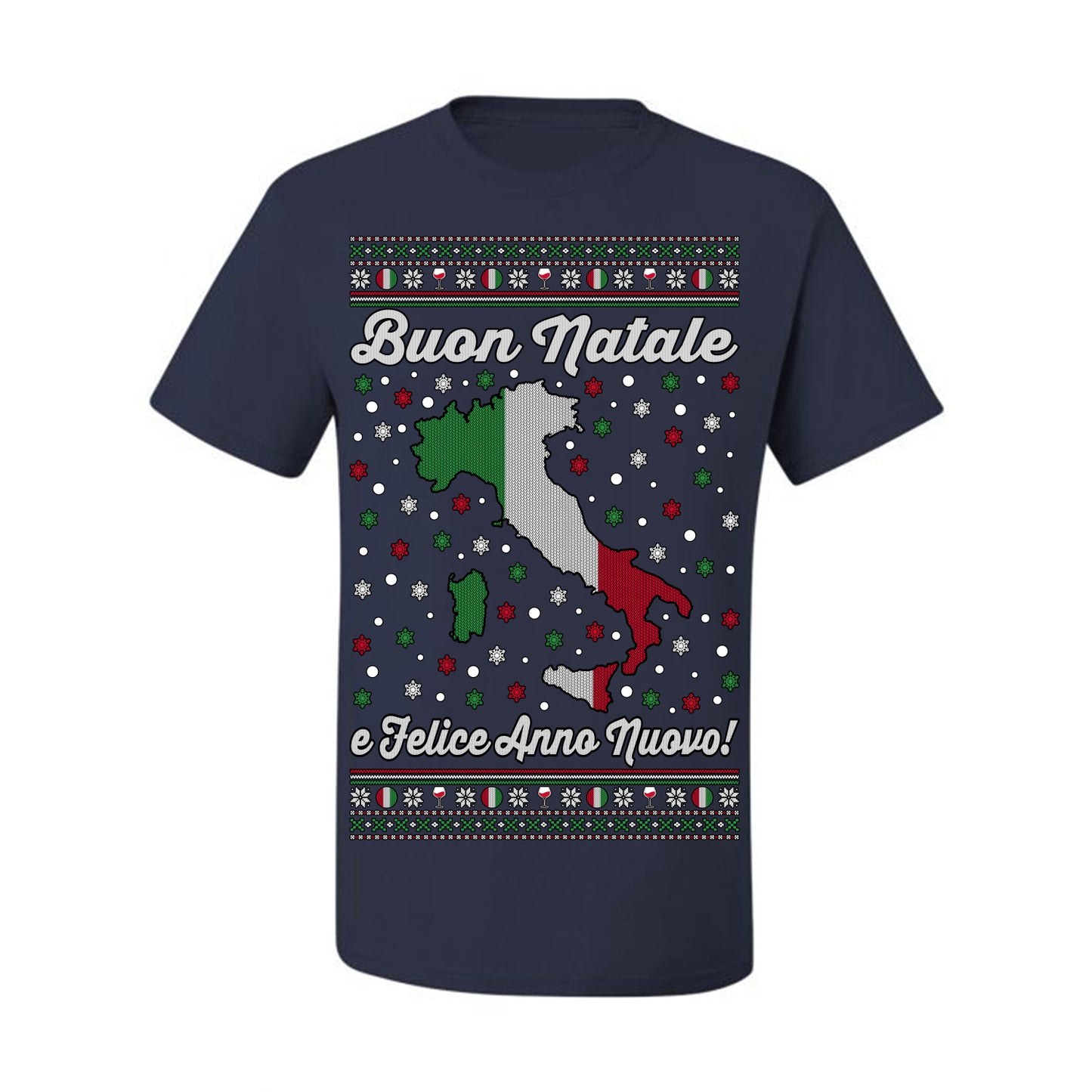 Buon Natale e Felice Anno Nuovo! Merry Christmas and Happy New Year, Funny Classic Italy Peninsula Italian Ugly Christmas Sweater Ugly Christmas Men's T-Shirt