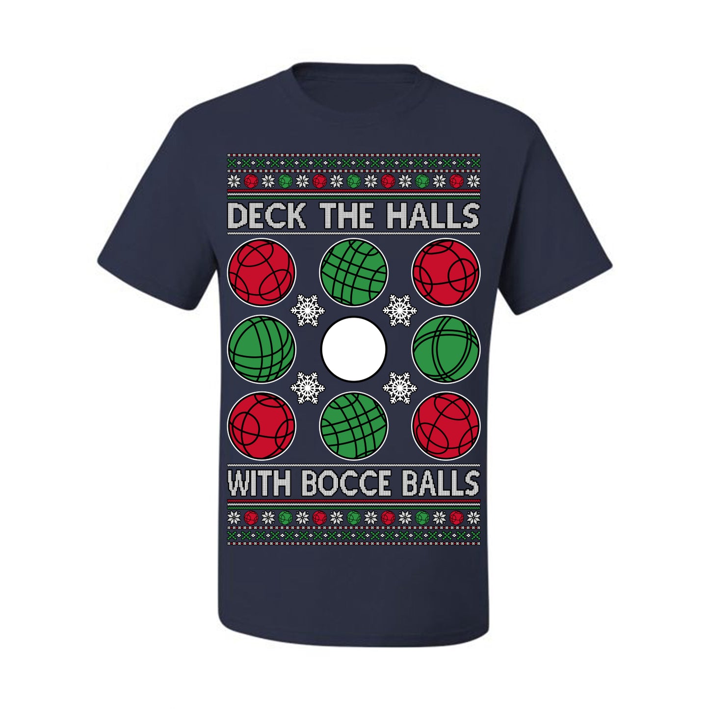 Deck the Halls with Bocce Balls, Funny Classic Italy Italian Sports Ugly Christmas Sweater Ugly Christmas Men's T-Shirt