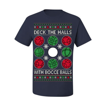 Deck the Halls with Bocce Balls, Funny Classic Italy Italian Sports Ugly Christmas Sweater Ugly Christmas Men's T-Shirt