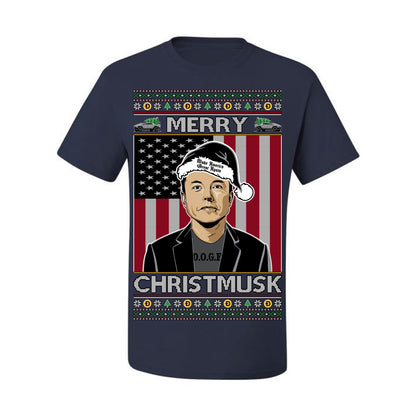 Merry Christmusk Funny Dark MAGA Santa Elon Doge Meme, Crypto Dogecoin America First USA Republican Ugly Christmas Sweater Ugly Christmas Men's T-Shirt