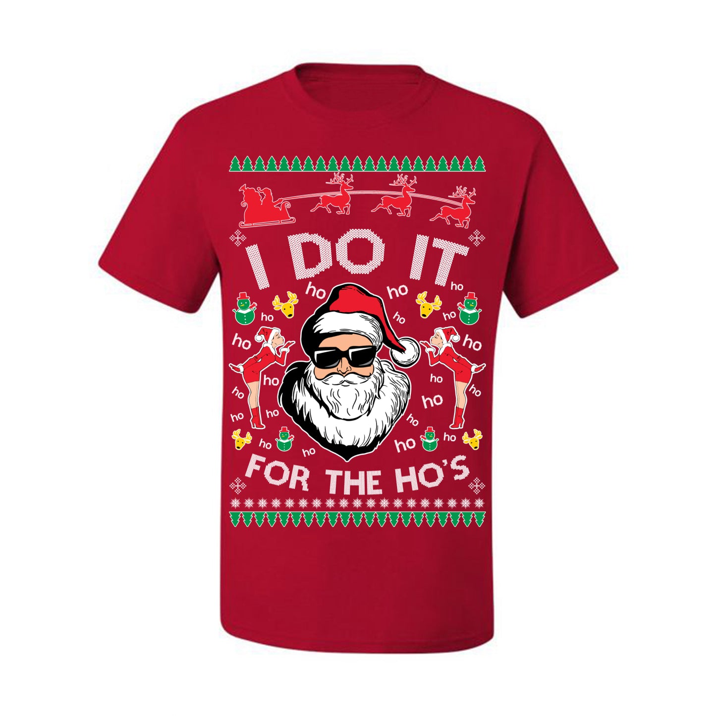 I Do It for the Hos Funny Santa Claus, Xmas Winter Holiday Classic Elves Presents Ugly Christmas Sweater Ugly Christmas Men's T-Shirt