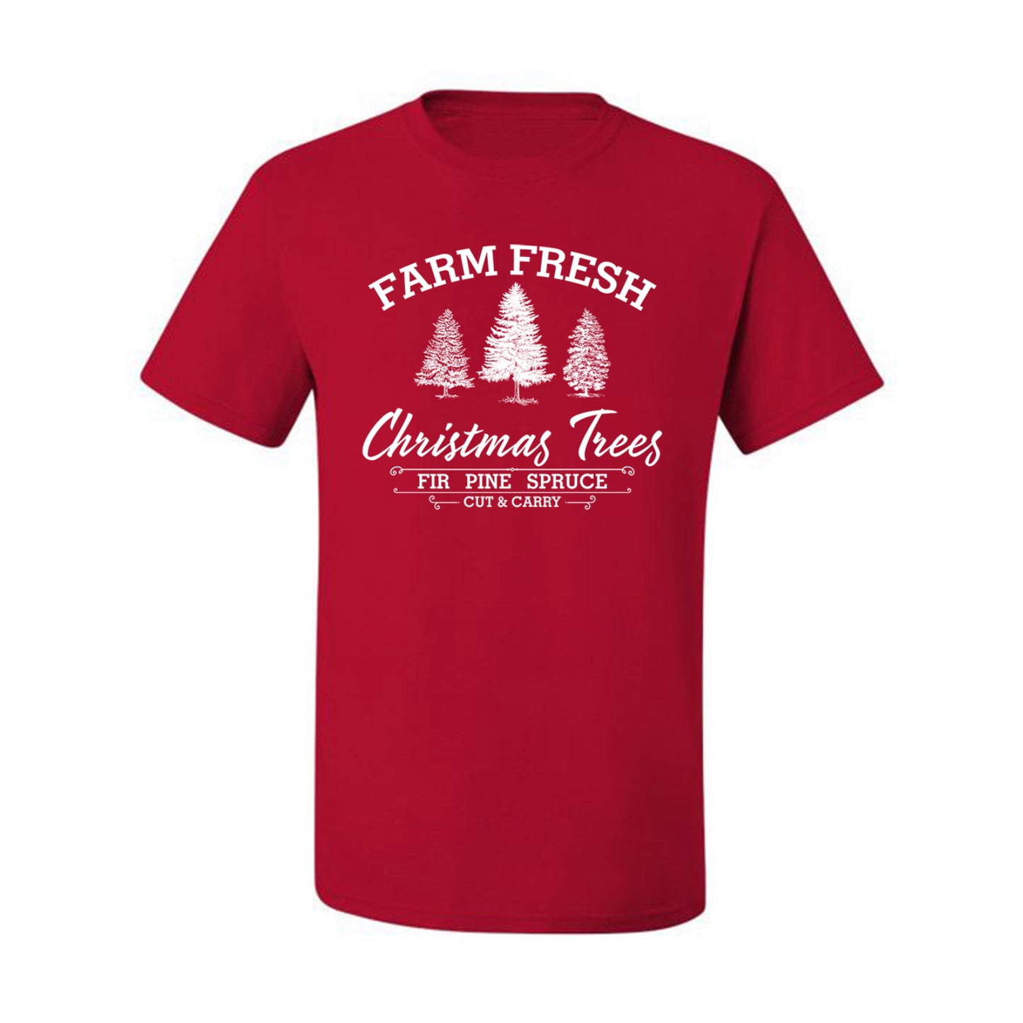Farm Fresh Christmas Trees Classic White Design | Fir Pine Sprice, Cut and Carry, Classic Vintage Winter Holiday Tree Logo Ugly Christmas Men's T-Shirt