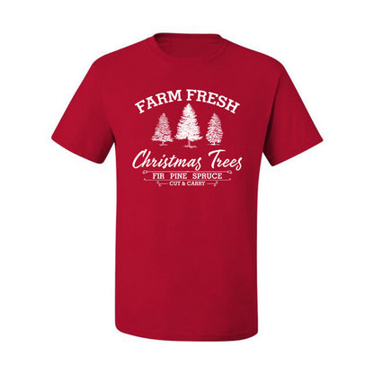 Farm Fresh Christmas Trees Classic White Design | Fir Pine Sprice, Cut and Carry, Classic Vintage Winter Holiday Tree Logo Ugly Christmas Men's T-Shirt