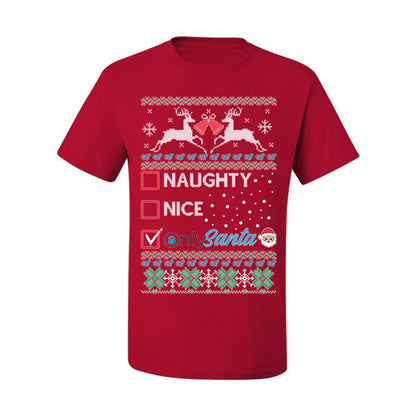 Naughty Nice OnlySanta, Funny Reindeer Santa Claus Viral Website App Meme, Ugly Christmas Sweater Ugly Christmas Men's T-Shirt