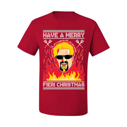 Have a Merry Fieri Christmas, Viral Grocery Games Meme, Flavor Fire Tequila TV Chef Ugly Christmas Sweater Ugly Christmas Men's T-Shirt