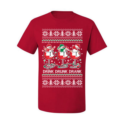 Drink Drank Drunk Funny Snowman, Funny Cocktail Wine Beer Alcohol Candy Cane Mixed Drinks Bar Crawl, Ugly Christmas Sweater Ugly Christmas Men's T-Shirt