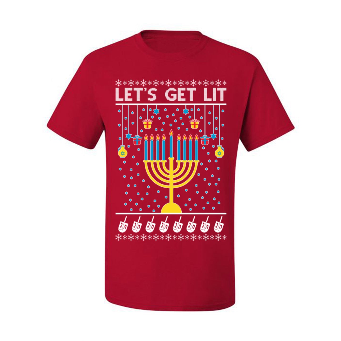 Let's Get Lit, Funny Chanukah Menorah Winter Jewish Holidays, Hanukkah Ugly Christmas Sweater Ugly Christmas Men's T-Shirt