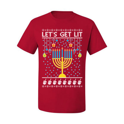 Let's Get Lit, Funny Chanukah Menorah Winter Jewish Holidays, Hanukkah Ugly Christmas Sweater Ugly Christmas Men's T-Shirt