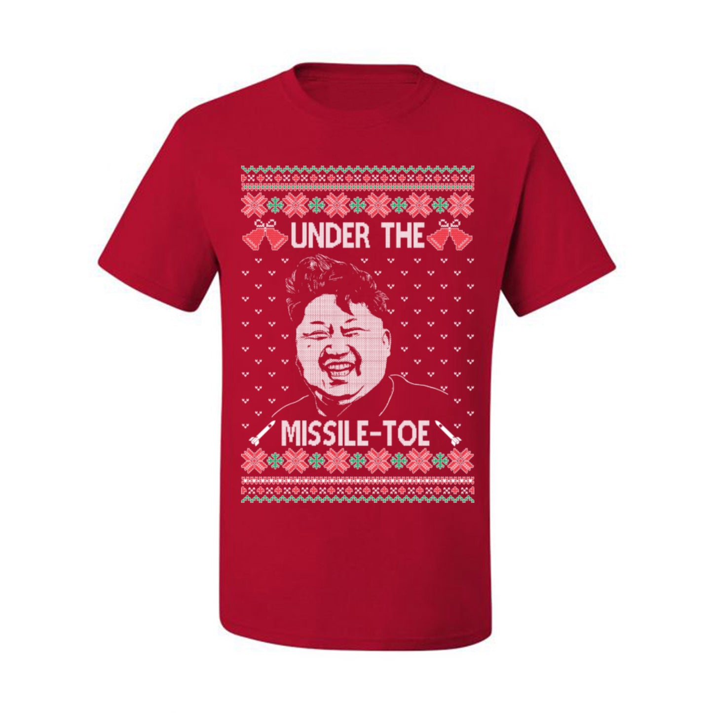 Under the Missle Toe, Funny Mistletoe Xmas Pun North Korea Dictator Kim, Ugly Christmas Sweater Ugly Christmas Men's T-Shirt