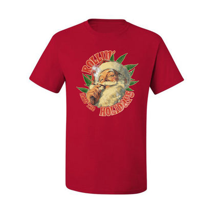 Rollin Into the Holidays | Funny Santa Claus Smoking Weed THC Marijuana Joint Fan  Ugly Christmas Men's T-Shirt