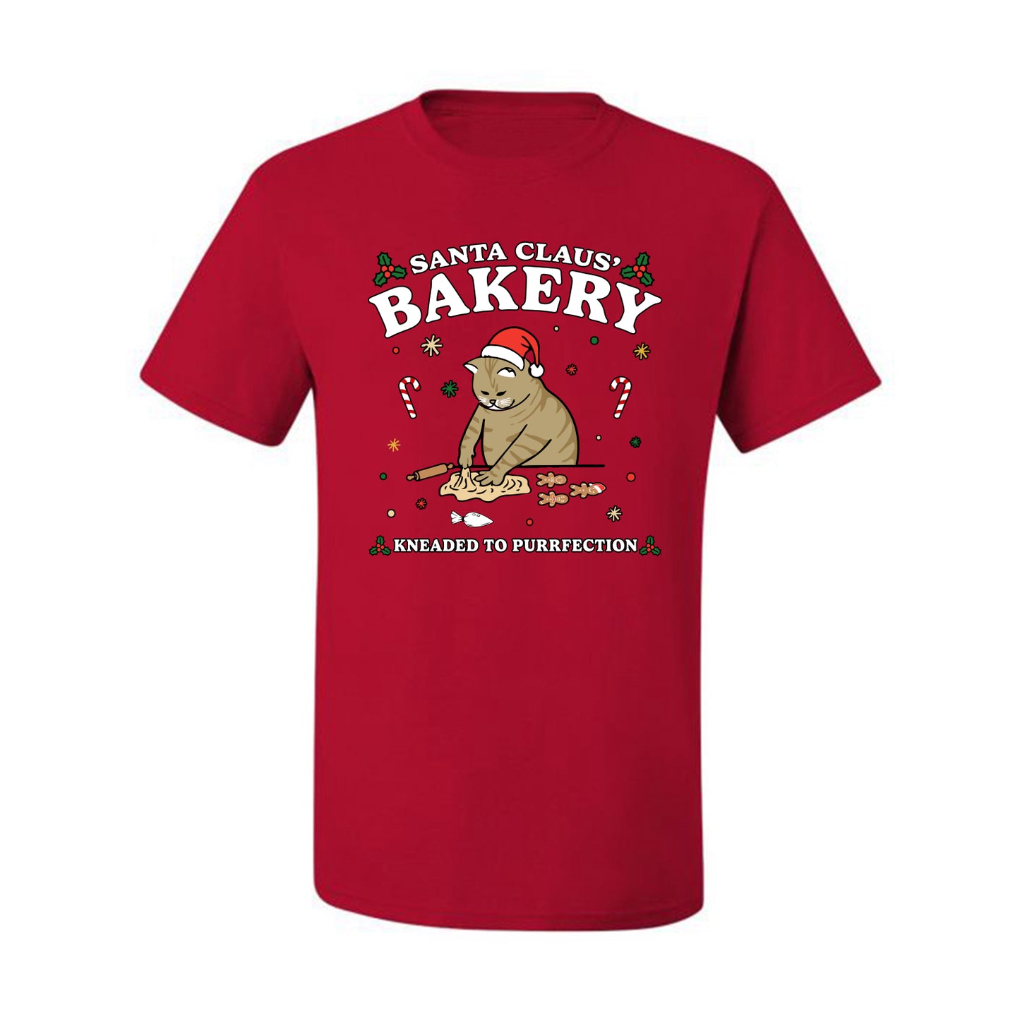 Santa Claus Bakery | Bread Kneaded to Purrfection, Funny Cute Cat Chef Baker Joke Ugly Christmas Men's T-Shirt