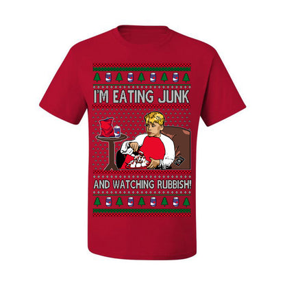 I'm Eating Junk and Watching Rubbish, Classic 90s Xmas Kevin Movie Ice Cream Soda Alone Movies, Ugly Christmas Sweater Ugly Christmas Men's T-Shirt