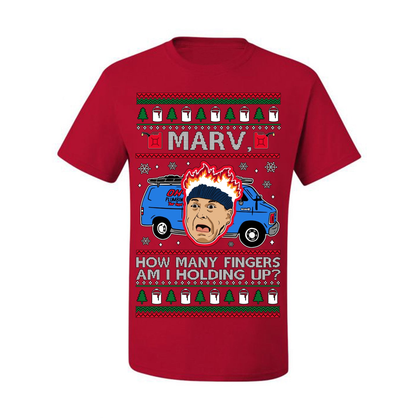 Marv How Many Fingers Am I Holding Up? Funny 90s Chicago Xmas Movie Quote Harry Kevin Fire Plumbing Van Bandits, Ugly Christmas Sweater Ugly Christmas Men's T-Shirt