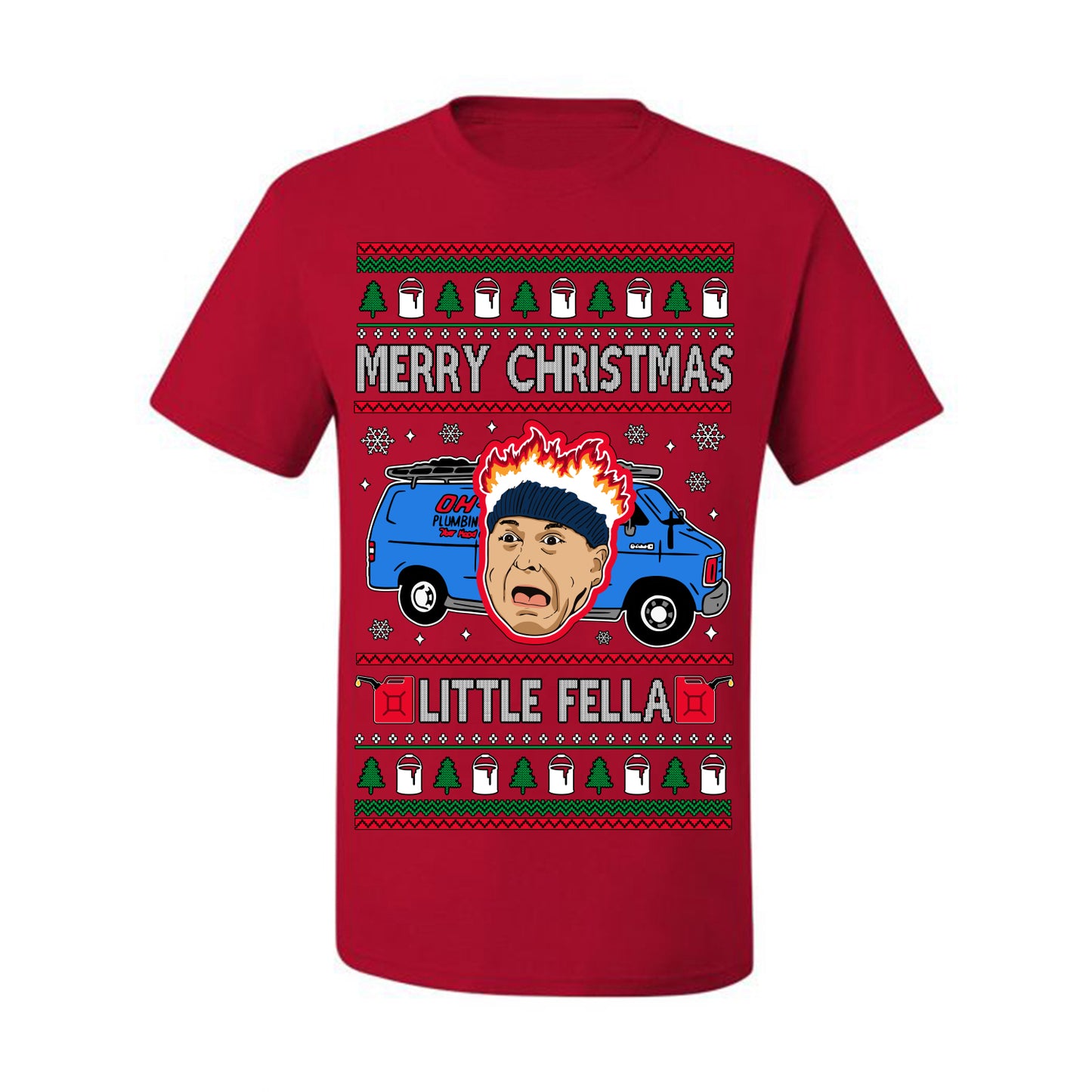Merry Christmas Little Fella, Classic Funny 90s Harry Kevin Fire Plumbing Van Bandits, Movie Quote Ugly Christmas Sweater Ugly Christmas Men's T-Shirt