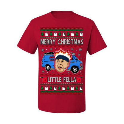 Merry Christmas Little Fella, Classic Funny 90s Harry Kevin Fire Plumbing Van Bandits, Movie Quote Ugly Christmas Sweater Ugly Christmas Men's T-Shirt