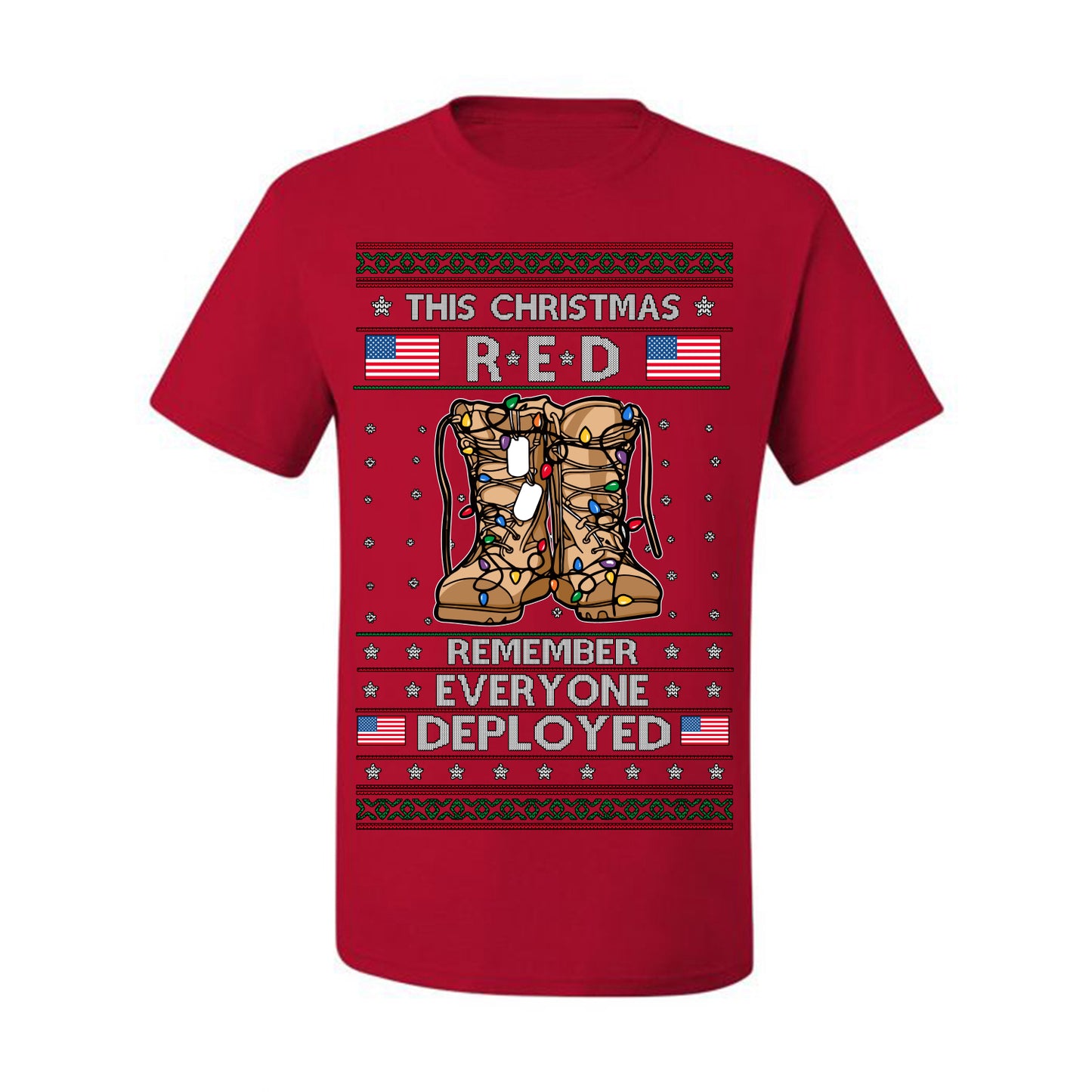 This Christmas RED Remember Everyone Deployed, Pro Military Vet 1st 2nd Amendment Veteran, RED Friday Ugly Christmas Sweater Ugly Christmas Men's T-Shirt