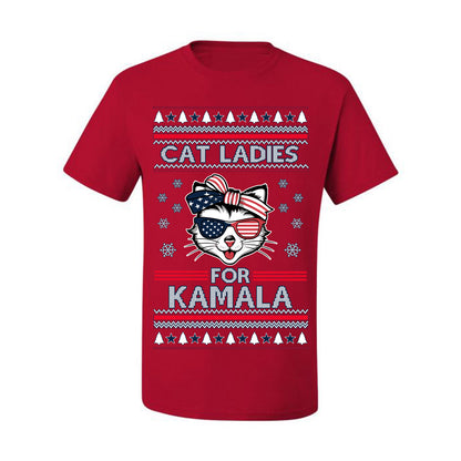 Cat Ladies for Kamala USA Glasses, Harris Tim Walz 2024 Cute USA Glasses Bow, Ugly Christmas Sweater Crewneck Sweatshirt Ugly Christmas Men's T-Shirt