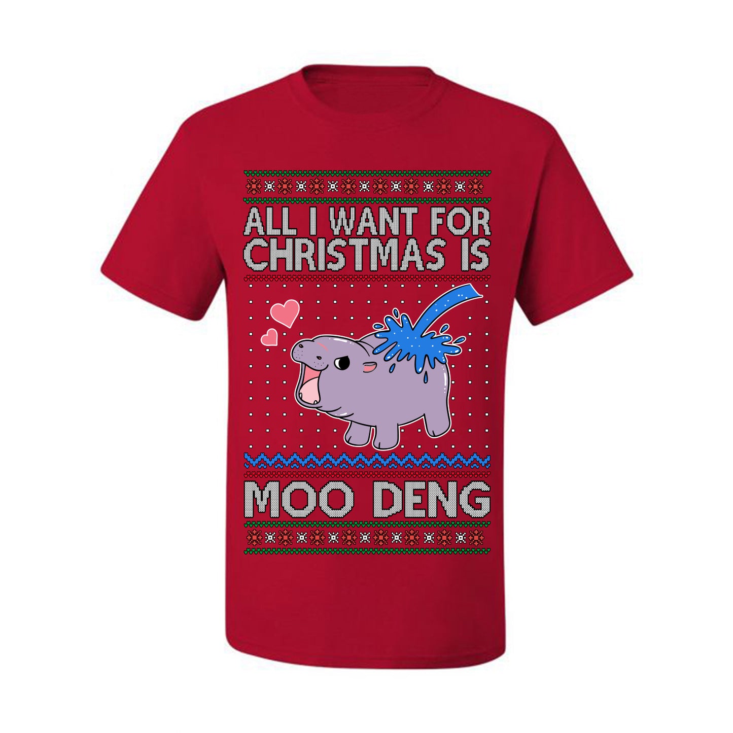All I Want for Christmas is Moo Deng, Cute Pygmy Hippo Meme Viral Zoo Animal Y2K Era Funny Memes, Ugly Christmas Sweater Ugly Christmas Men's T-Shirt