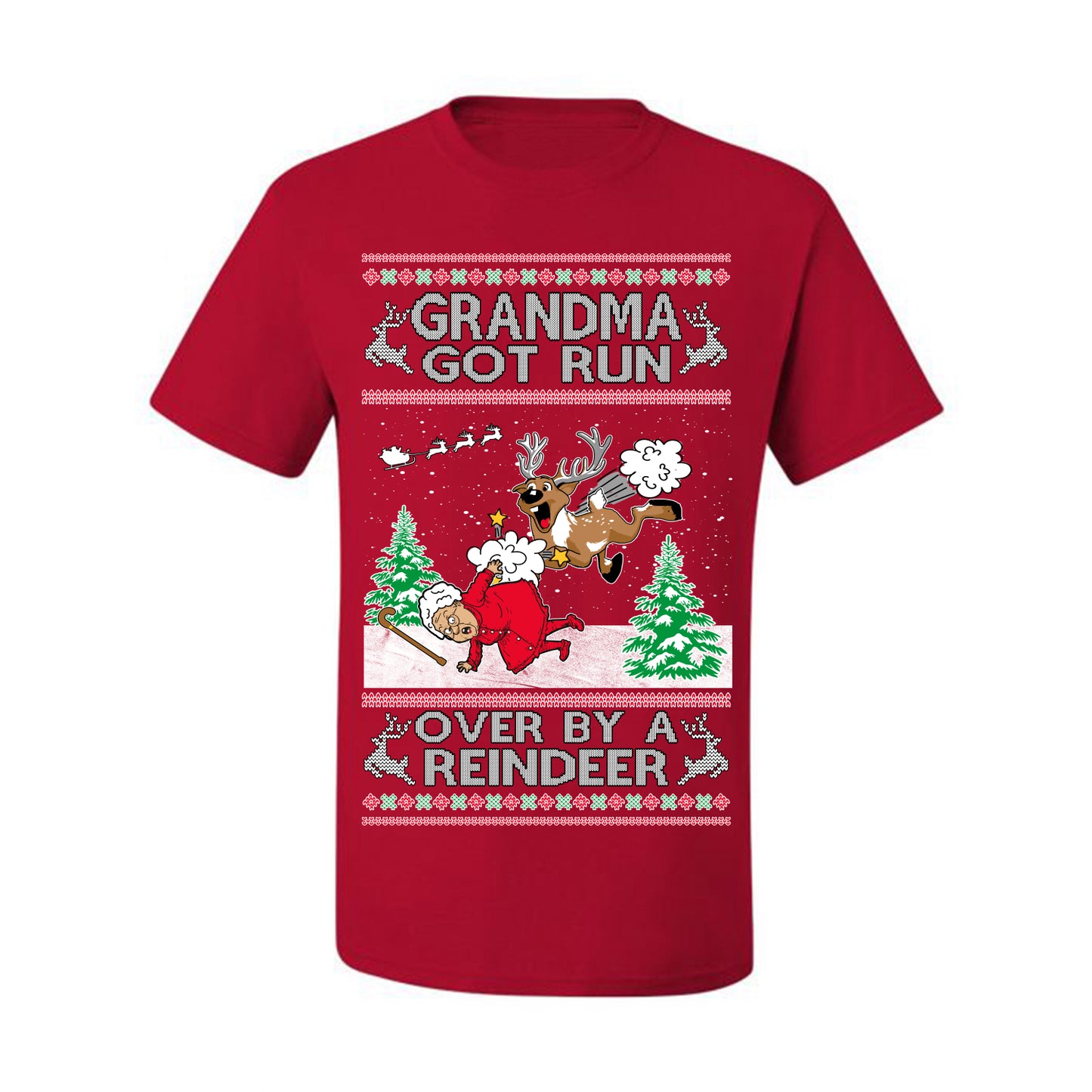Grandma Got Run Over by a Reindeer, Funny Animated Design Rein Deer Kids TV Song Movie, Ugly Christmas Sweater Ugly Christmas Men's T-Shirt
