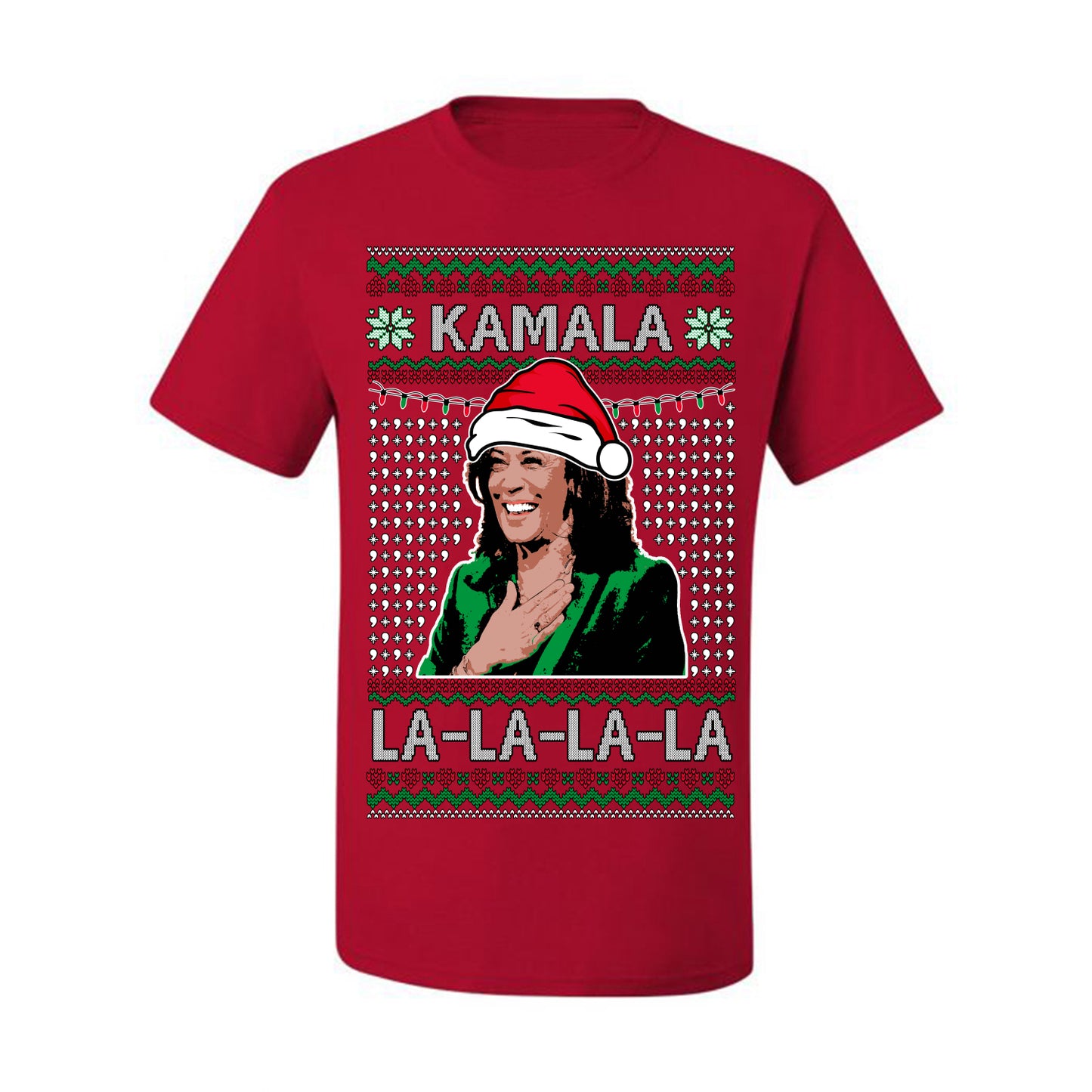 Kamala La La, Funny Kamala Harris Santa Hat Classic Xmas Song Carol Lyrics Winter Holiday, Ugly Christmas Sweater Ugly Christmas Men's T-Shirt