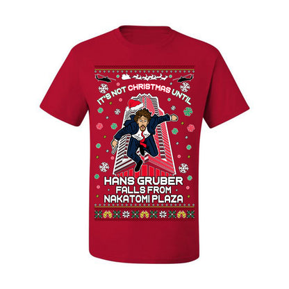 It's Not Christmas Until Hans Gruber Falls From Nakatomi Plaza, Color Design Skyscraper LA Falling Iconic 80s Xmas Movie Ugly Christmas Sweater Ugly Christmas Men's T-Shirt