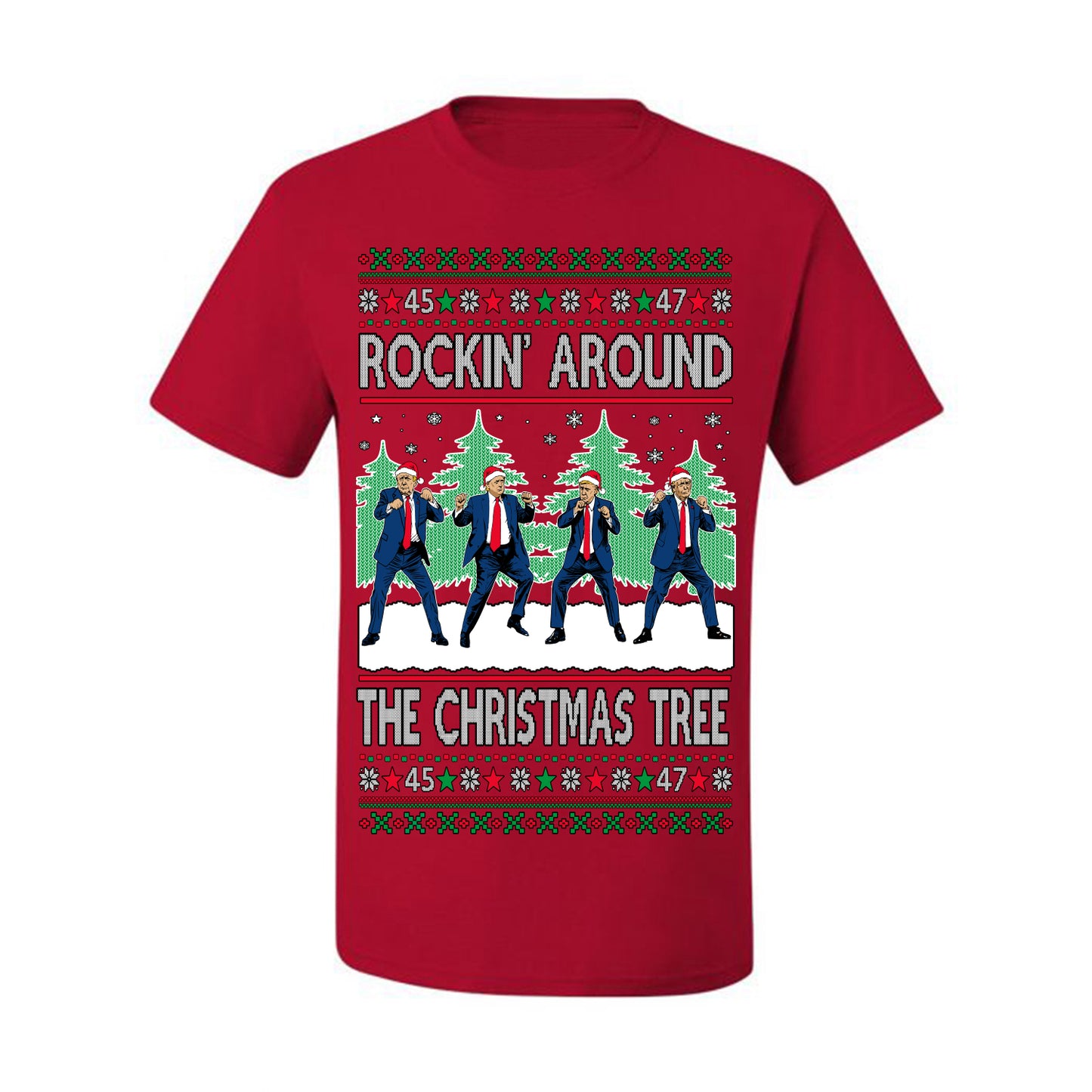 Rocking Around the Christmas Tree Trump Shimmy Dance Ugly Christmas Sweater Ugly Christmas Men's T-Shirt