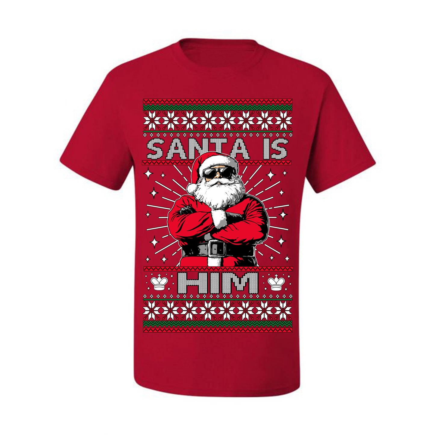 Santa Is Him Funny Gen Z Viral Meme Shades, Religious Christ Christian Christianity Brain Rot Joke Slang Ugly Christmas Sweater Ugly Christmas Men's T-Shirt
